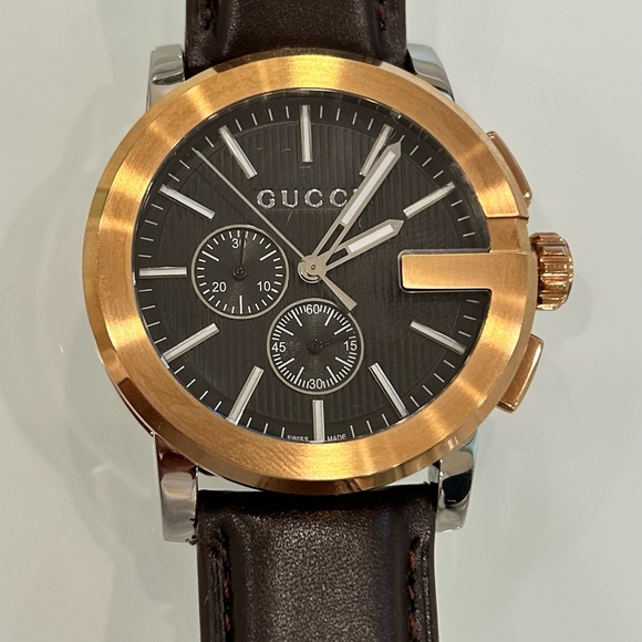Gucci G-Chronograph Black Dial Brown Leather Strap Watch For Men YA101202 NEW - Picture 1 of 8